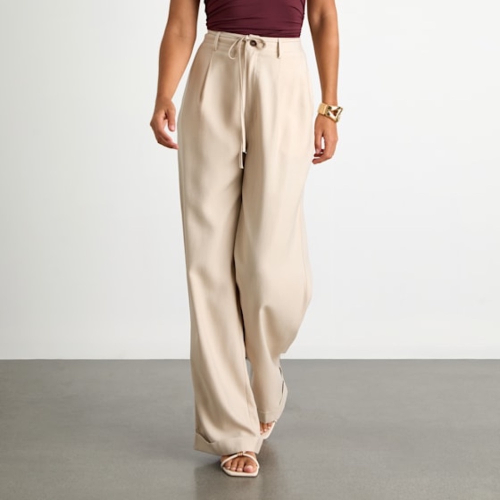 Lulus Bowen Light Khaki High-rise Wide-leg Trouser Pants Beige - Size XL